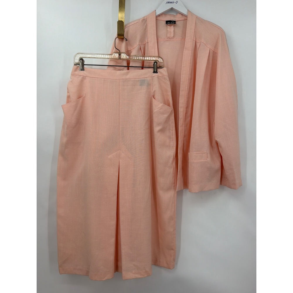 Soko Vintage Peach Two Pc Linen Blend Set Jacket Pleated Skirt Made in USA Sz 16